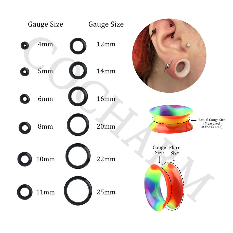COCHARM 20 PCS Thin Silicone Ear Plugs Tunnels Double Flared Flexible Tunnel Ear Stretching Plug Gauge Body Piercing Jewelry 1/2"(12MM) - Image 4